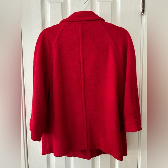 Spense Red Boiled Wool Swing Coat 3/4 Sleeves w Buttons w Collar w Pockets - Picture 4 of 14